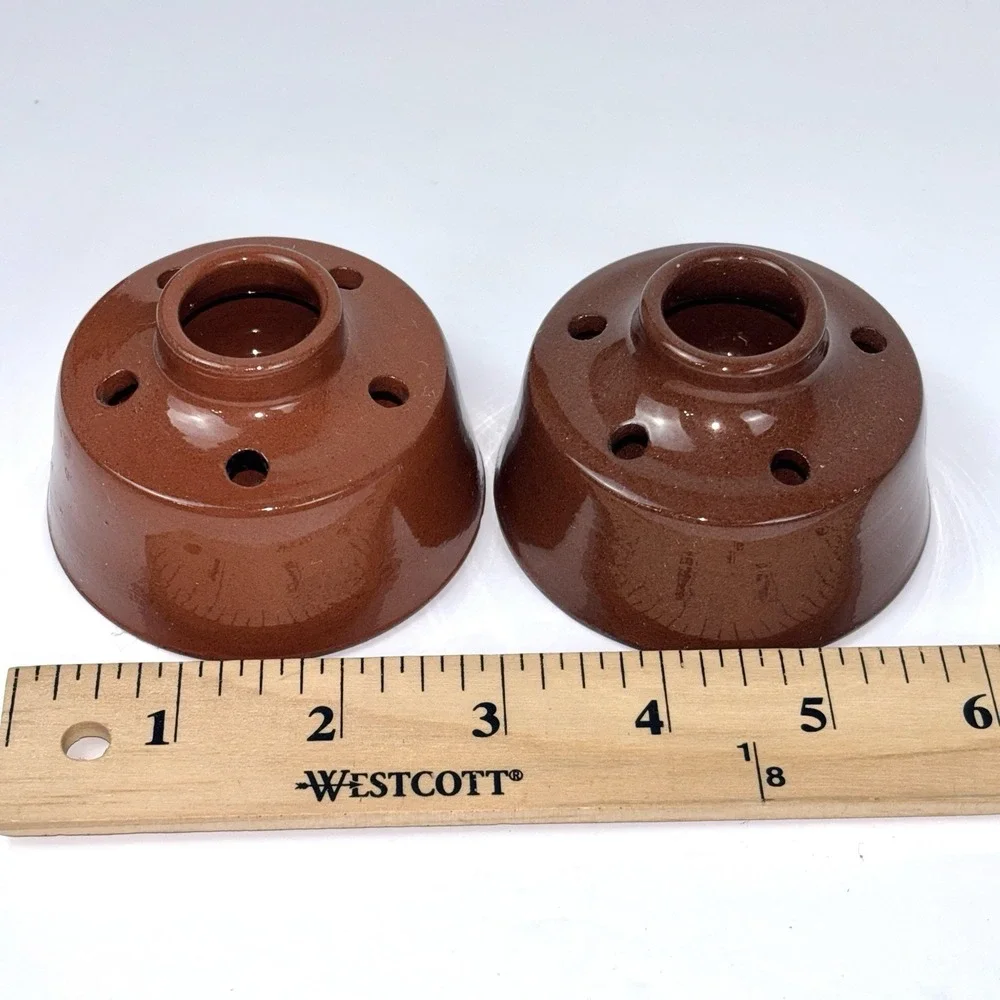 JTP 2004 Studio Pottery Redware Inkwells Pen Quill Holders Set of 2 Signed VTG